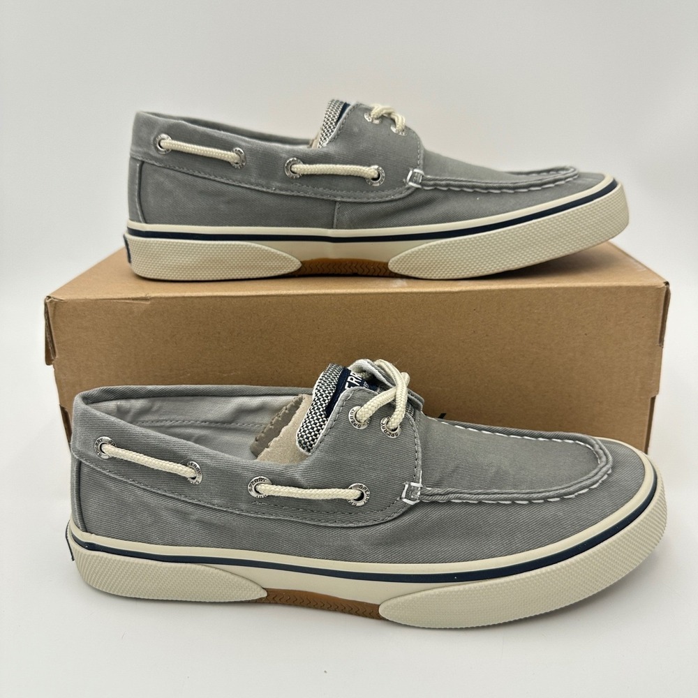 Sperry Halyard Boat Shoes Mens Size 7 Salt Washed Grey Canvas Foam Sneakers NEW